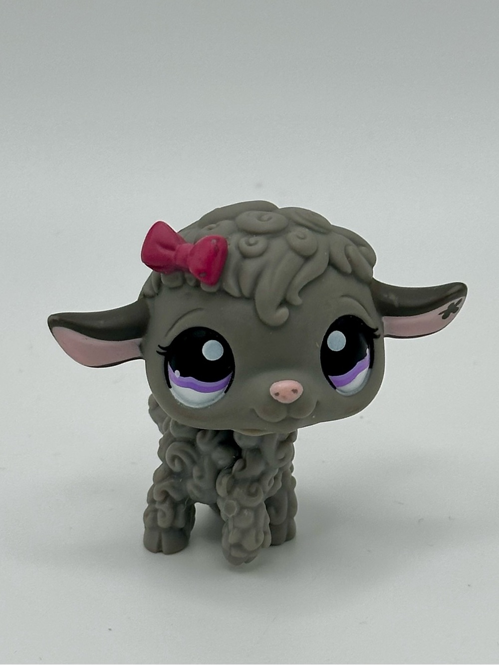 Authentic Littlest Pet Shop LPS Dark Grey Sheep Lamb #477 Bow